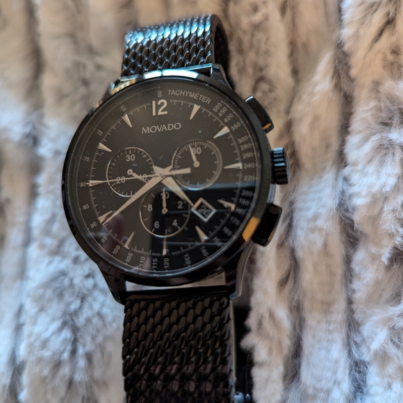 Movado Black Mesh Chronograph Watch... New - Picture 1 of 14